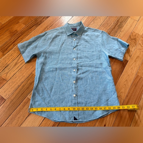 UNTUCKit Shirt Men’s Size M Light Blue 100% Linen Button Up Short Sleeve Shirt - Picture 10 of 11